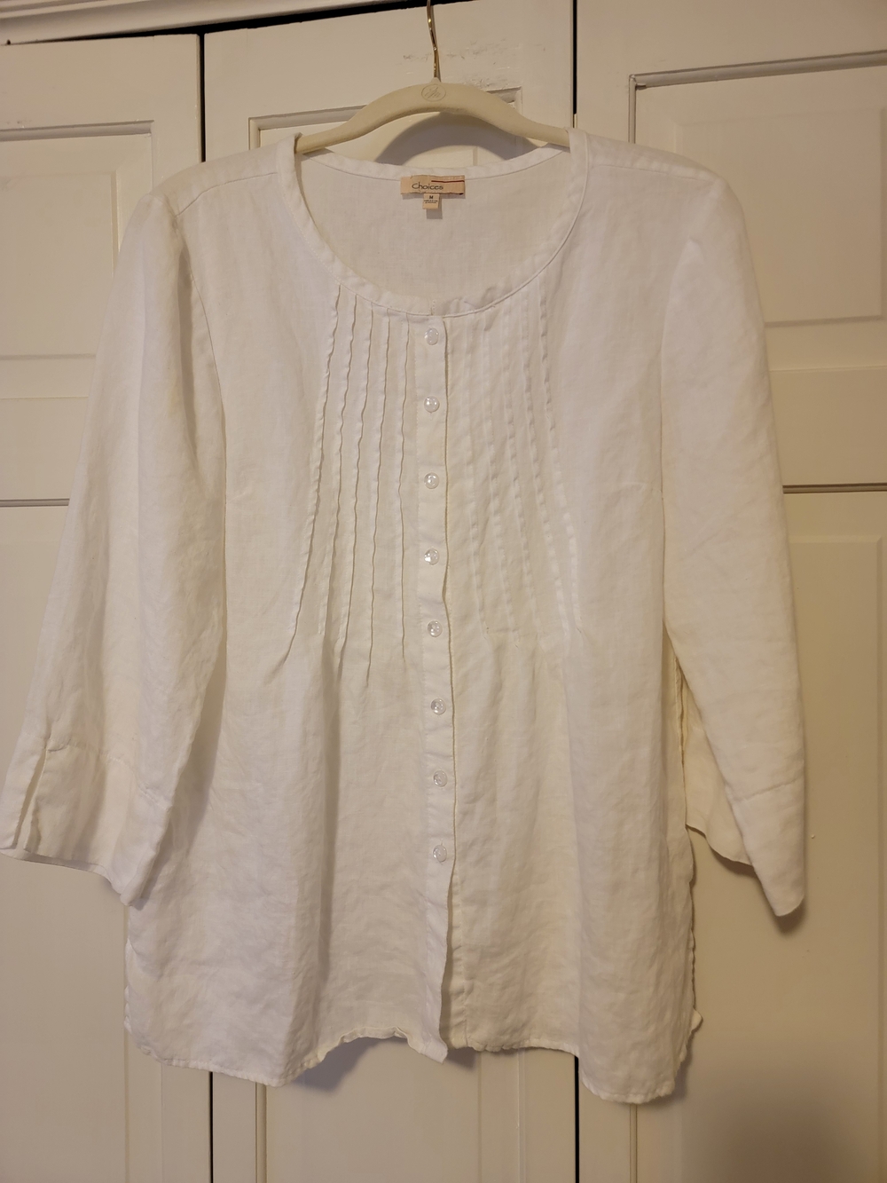 Choices White Pintuck Linen Button-Down Top Size M EUC